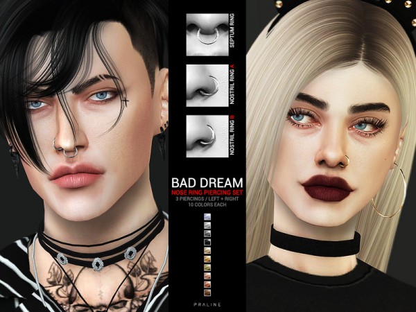  The Sims Resource: Bad Dream Nose Ring Piercing Set by Pralinesims