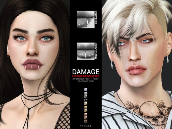  The Sims Resource: Damage Lip Ring Piercing Set by Pralinesims