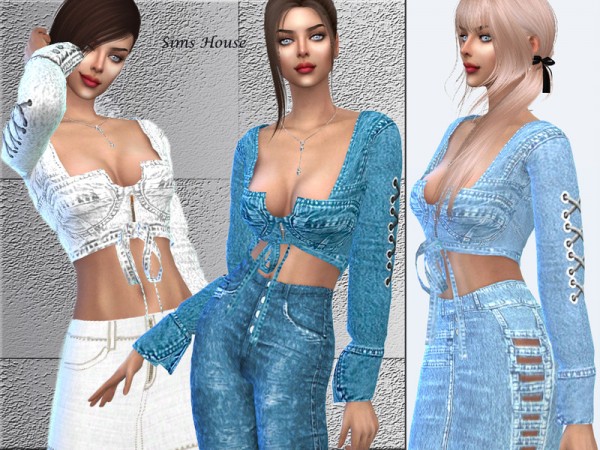  The Sims Resource: Long sleeved denim top by Sims House