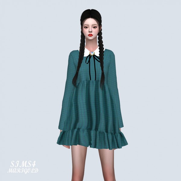  SIMS4 Marigold: Brooch Bow Frill Shirt Mini Dress