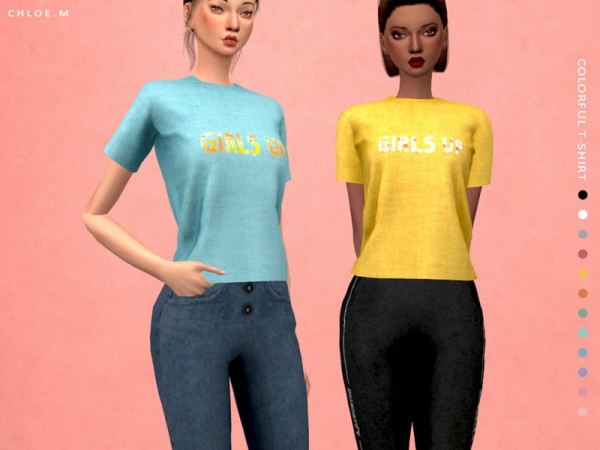  The Sims Resource: Colorful T Shirt by ChloeMMM
