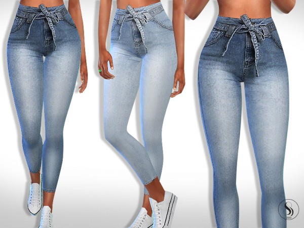  The Sims Resource: Skinny Fit Tied High Waist Jeans by Saliwa