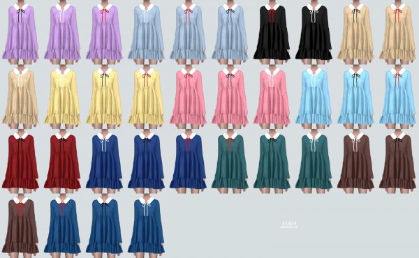 SIMS4 Marigold: Brooch Bow Frill Shirt Mini Dress