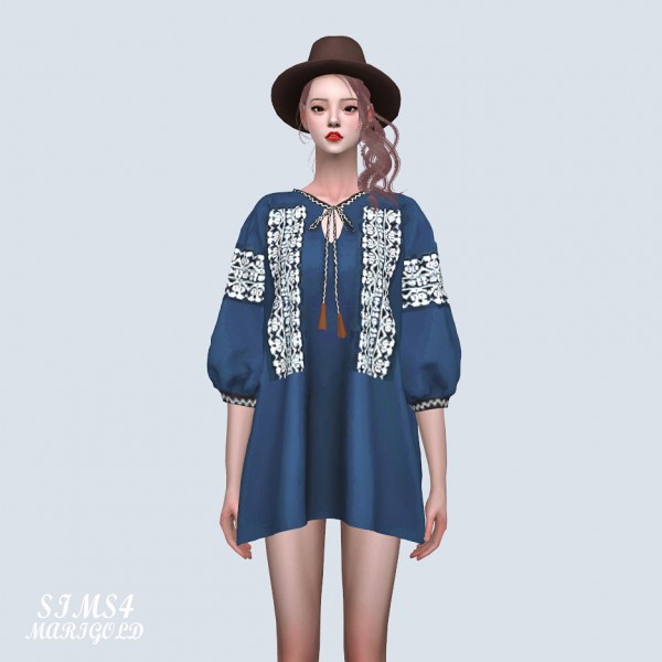  SIMS4 Marigold: Tassel Ethnic Blouse Dress