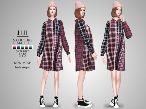  The Sims Resource: JIJI   Oversized Shirt Dress by Helsoseira