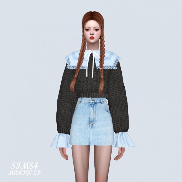  SIMS4 Marigold: Big Square Collar Crop Sweater