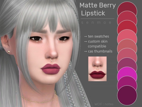  The Sims Resource: Matte Berry Lipstick by Senmoe