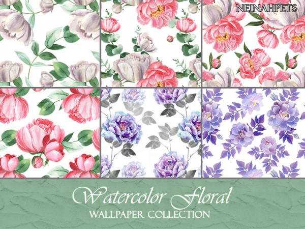  The Sims Resource: Watercolor Floral Wallpaper Collection by neinahpets