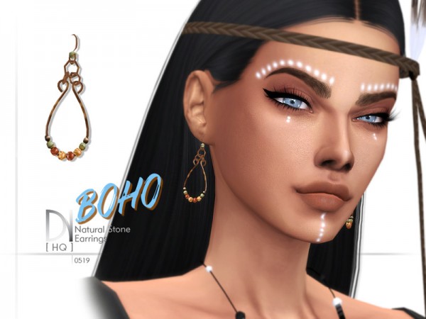  The Sims Resource: Boho Natural Stone Earrings by DarkNighTt