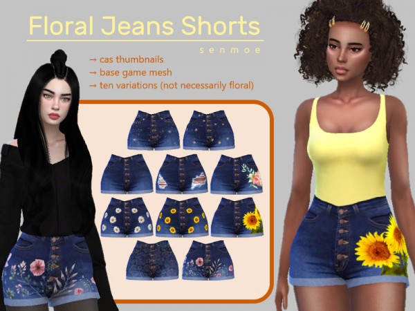  The Sims Resource: Floral Jeans Shorts by Senmoe
