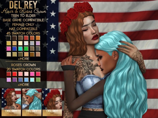  Candy Sims 4: Del Rey Hair and roses crown