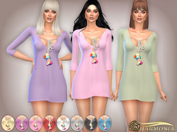  The Sims Resource: Pom Pom Bell Trim Shift Dress by Harmonia