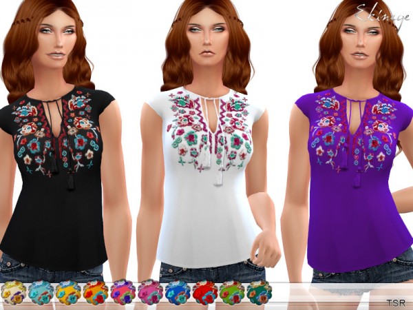  The Sims Resource: Boho Embroidered Top by ekinege