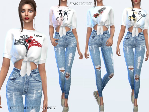  The Sims Resource: White print t shirt by Sims House