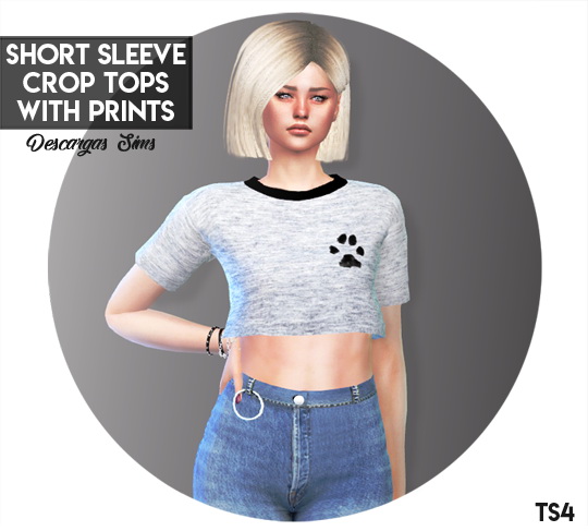  Descargas Sims: Short Sleeve Crop Tops With Prints
