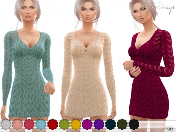  The Sims Resource: V Neck Knit Dress by ekinege