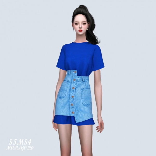  SIMS4 Marigold: Box T Dress With Denim Skirt
