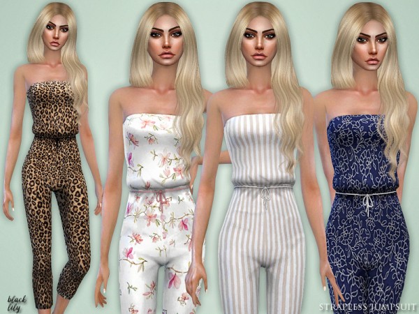  The Sims Resource: Strapless Jumpsuit by Black Lily