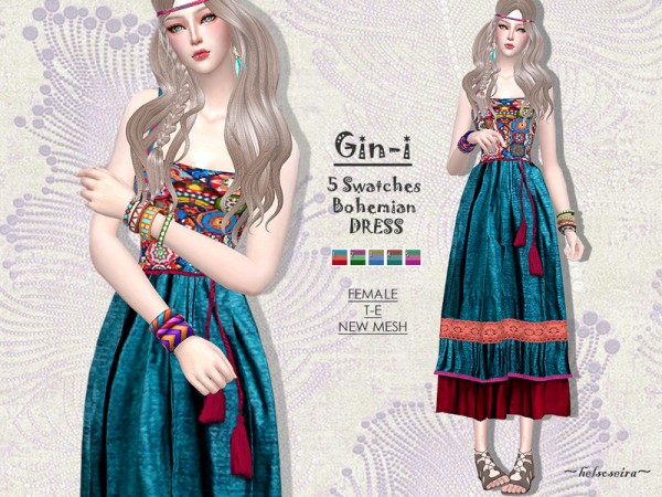  The Sims Resource: GIN I   Bohemian Maxi Dress by Helsoseira