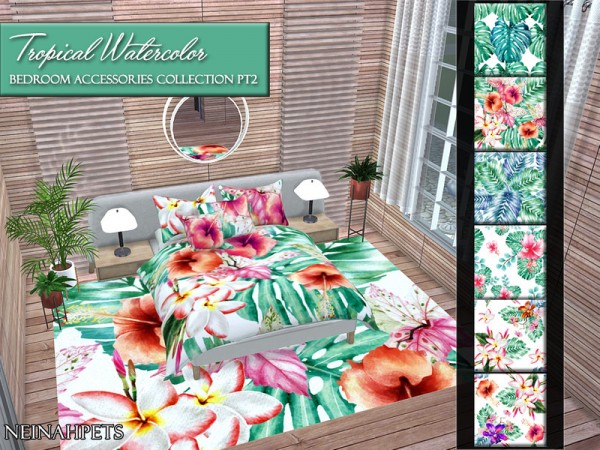  The Sims Resource: Tropical Watercolor Bedroom Accessories Pt 2 by neinahpets