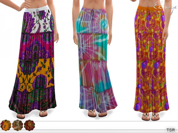  The Sims Resource: Tiered Printed Maxi Skirt by ekinege
