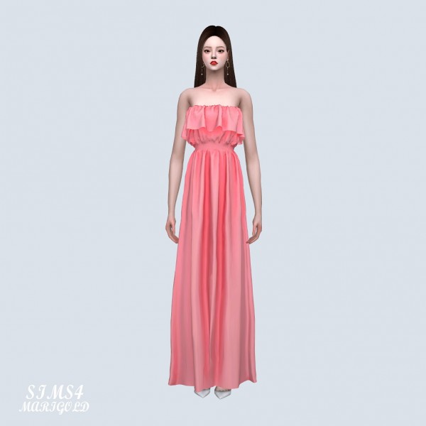  SIMS4 Marigold: Frill Tube Top Long Dress