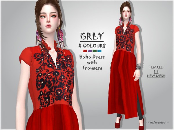  The Sims Resource: GRLY Boho Dress by Helsoseira