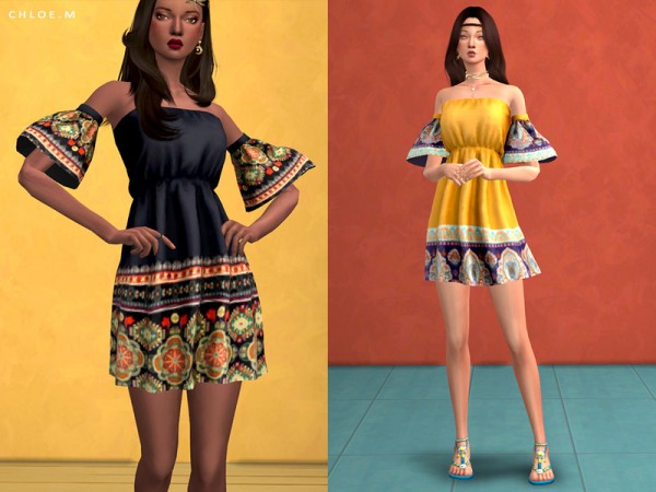  The Sims Resource: Boho style Dress by ChloeMMM