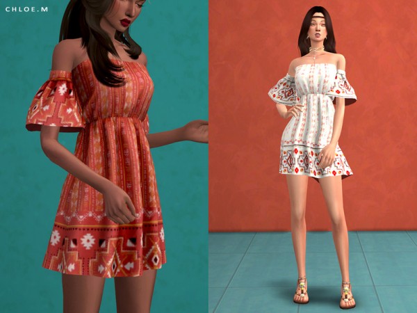  The Sims Resource: Boho style Dress by ChloeMMM