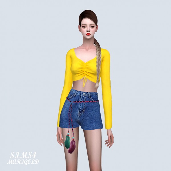  SIMS4 Marigold: Shirring Long Sleeves Crop Top