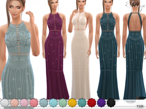  The Sims Resource: Backless Lace Maxi Dress by ekinege