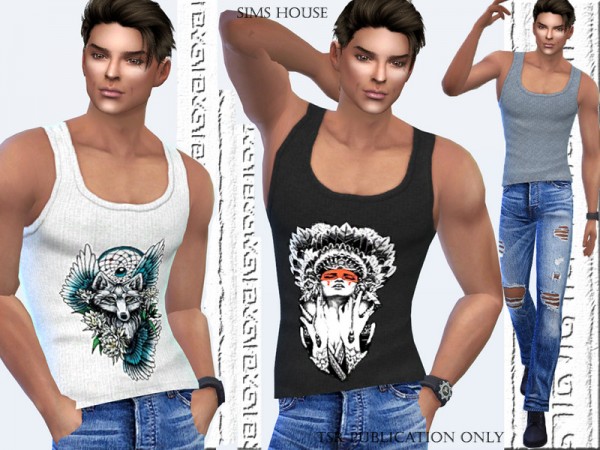  The Sims Resource: T shirt for men one tone and print by Sims House