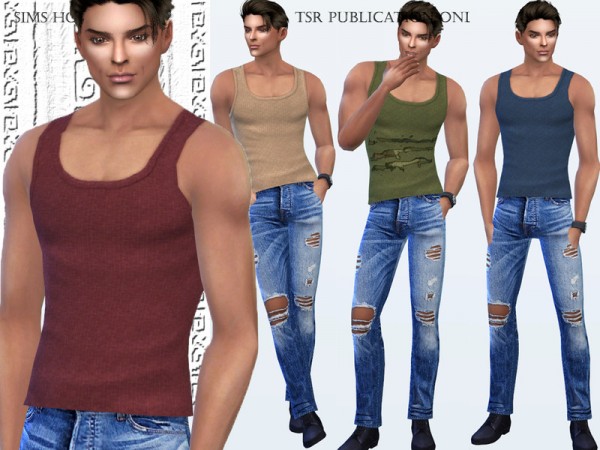  The Sims Resource: T shirt for men one tone and print by Sims House
