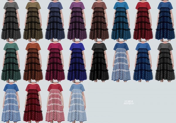  SIMS4 Marigold: Dot Tiered Long Dress