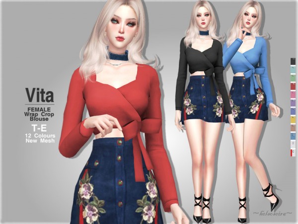  The Sims Resource: VITA   Bow Tie Blouse by Helsoseira