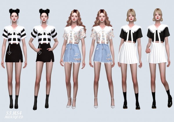  SIMS4 Marigold: Double Big Collar Crop Top With Bow
