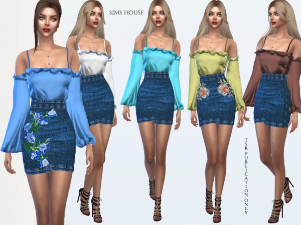 The Sims Resource: Silk blouse denim skirt by Sims House