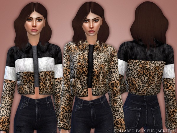  The Sims Resource: Collared Faux Fur Jacket 04 by Black Lily