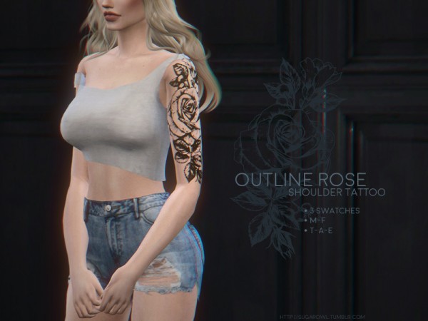  The Sims Resource: Outline rose tattoo by sugar owl