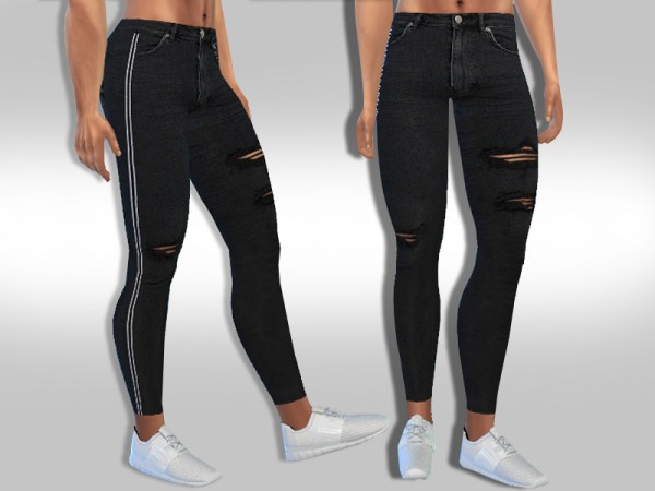 The Sims Resource: Black Ripped Line Jeans by Saliwa
