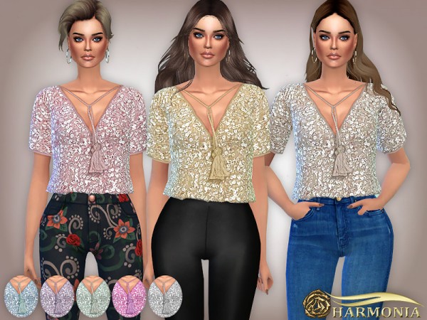  The Sims Resource: Sequin Embellished Crop Top by Harmonia