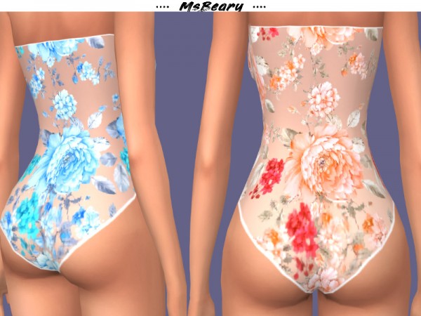  The Sims Resource: Sheer Floral One Piece by MsBeary