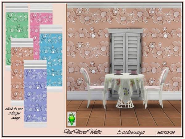 The Sims Resource: Flat Floral Walls by marcorse