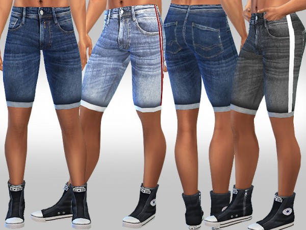  The Sims Resource: Men Strip Line Denim Shorts by Saliwa