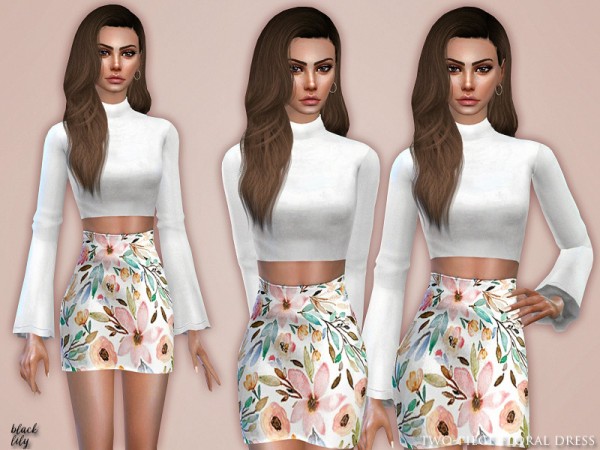  The Sims Resource: Two Piece Floral Dress by Black Lily