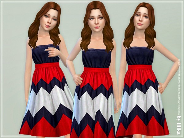  The Sims Resource: Blue and Red Zig Zag Dress by lillka