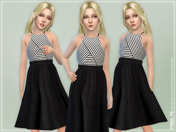  The Sims Resource: Striped White and Black Dress by lillka