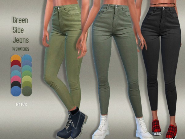  The Sims Resource: Green Side Denim Jeans by Pinkzombiecupcakes
