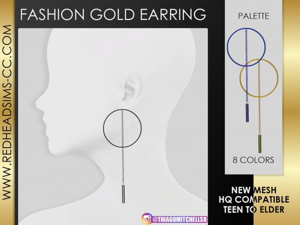 Red Head Sims: Fashion gold earrings