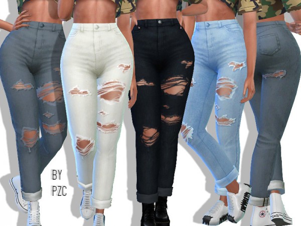 The Sims Resource: High Waisted Ripped Boyfriend Jeans by ...
